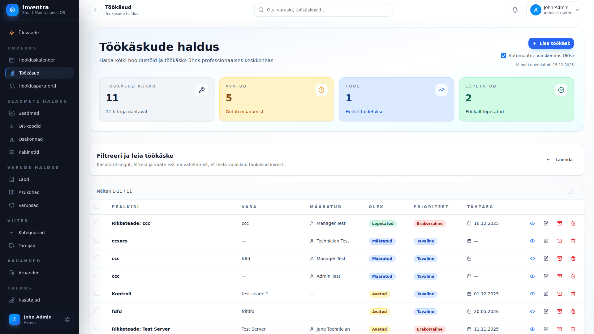 Inventra work orders