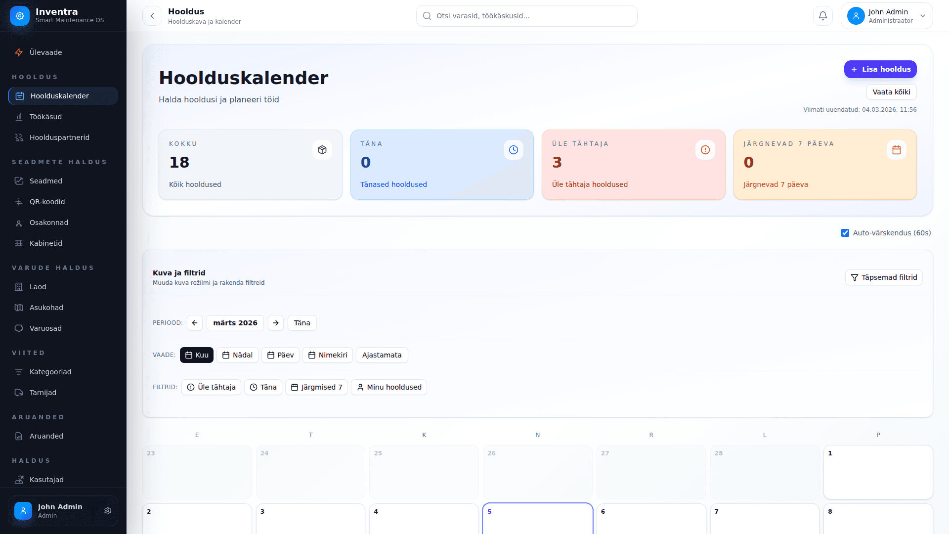 Inventra maintenance calendar